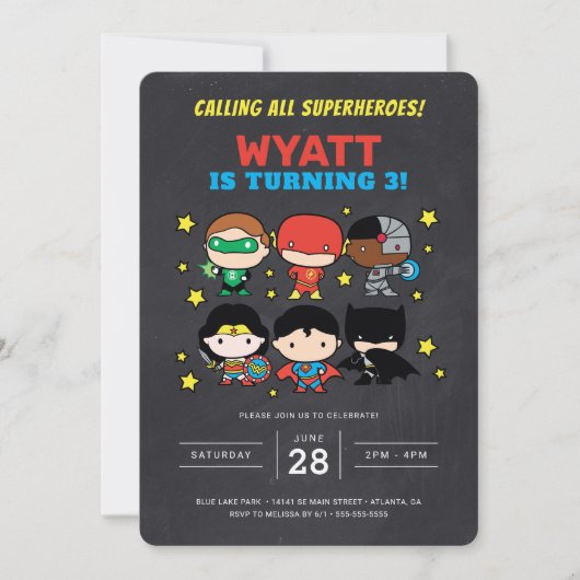 Chibi Justice League Chalkboard Invitation d'anniv (Devant)