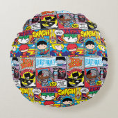 Chibi Justice League Comic Book Pattern Rond Kussen (Voorkant)