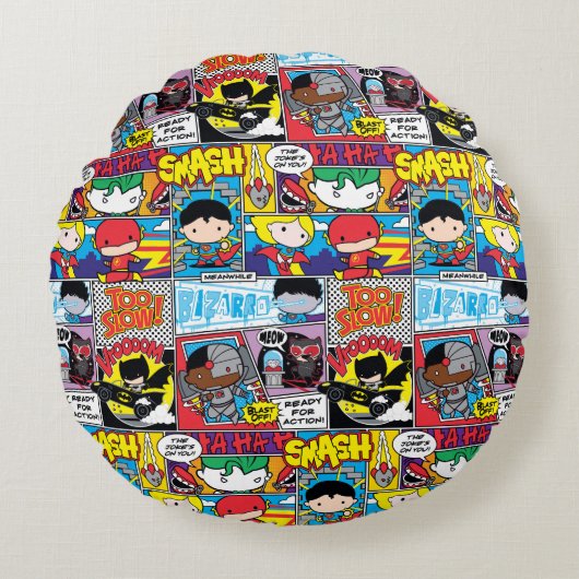 Chibi Justice League Comic Book Pattern Rond Kussen (Voorkant)