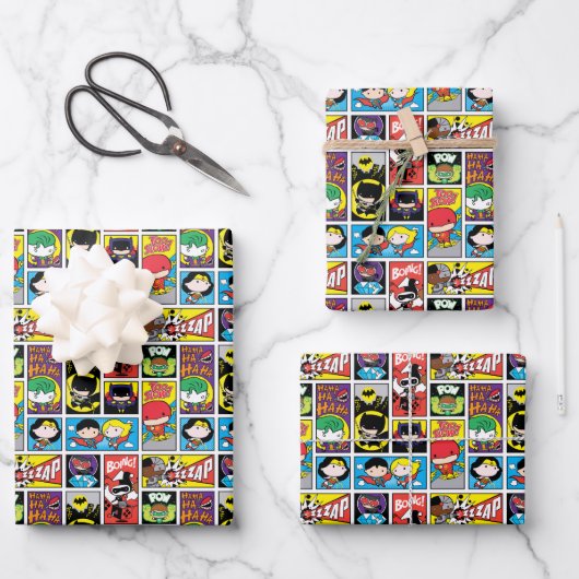 Chibi Justice League Compilation Pattern Inpakpapier Vel (Voorkant)