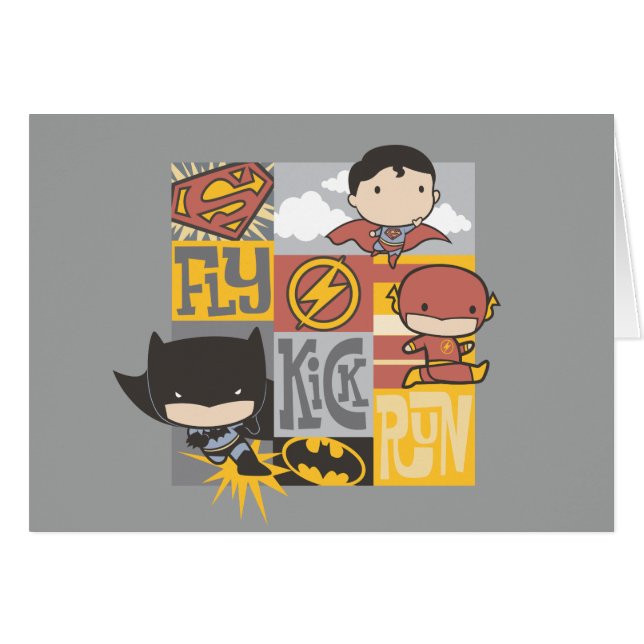 Chibi Justice League | Fly, Kick, Run (Voorkant Horizontaal)