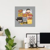 Chibi Justice League | Fly, Kick, Run Poster (Thuiskantoor)