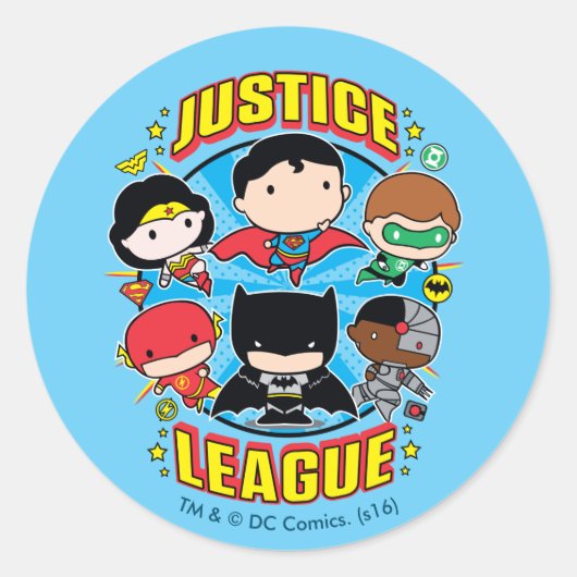 Chibi Justice League Group Ronde Sticker (Voorkant)