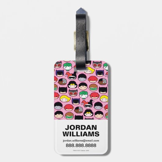 Chibi Justice League Head Pattern Bagagelabel (Achterkant verticaal)