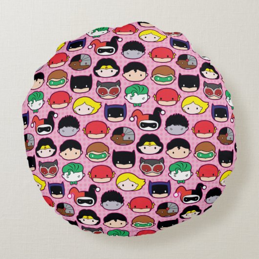 Chibi Justice League Head Pattern Rond Kussen (Achterkant)