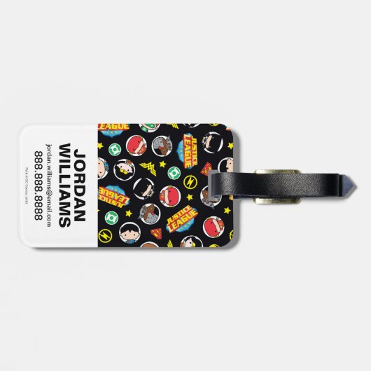 Chibi Justice League Heroes en Logos Pattern Bagagelabel (Achterkant horizontaal)