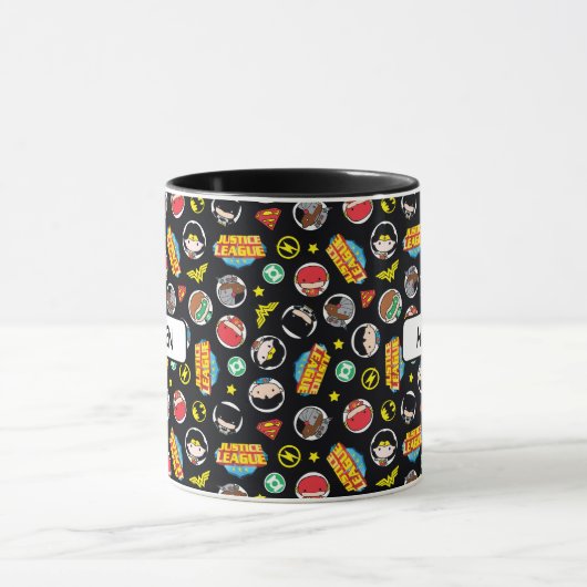 Chibi Justice League Heroes en Logos Pattern Mok (Midden)