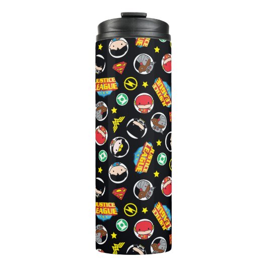 Chibi Justice League Heroes en Logos Pattern Thermosbeker (Voorkant)