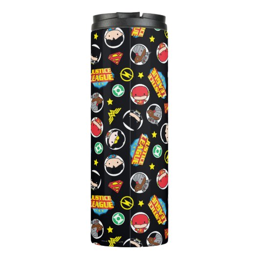 Chibi Justice League Heroes en Logos Pattern Thermosbeker (Achterkant)