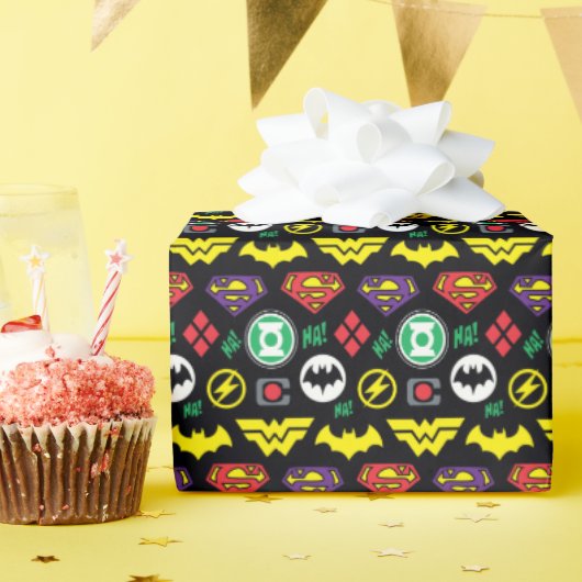 Chibi Justice League Logo Pattern Cadeaupapier (Verjaardagsfeest)