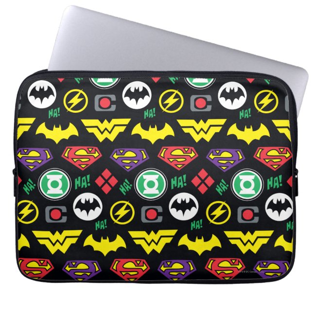 Chibi Justice League Logo Pattern Laptop Sleeve (Voorkant)