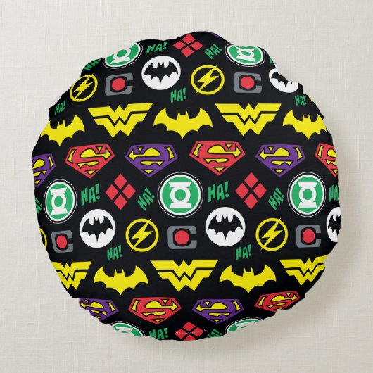 Chibi Justice League Logo Pattern Rond Kussen (Achterkant)