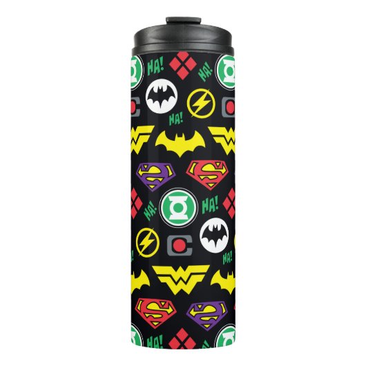 Chibi Justice League Logo Pattern Thermosbeker (Voorkant)