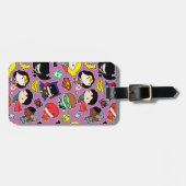 Chibi Justice League Pattern over Paars Bagagelabel (Voorkant horizontaal)