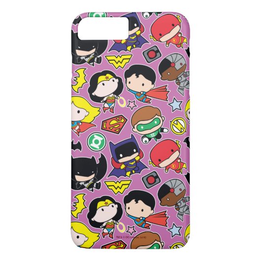 Chibi Justice League Pattern over Paars Case-Mate iPhone Case (Achterkant)