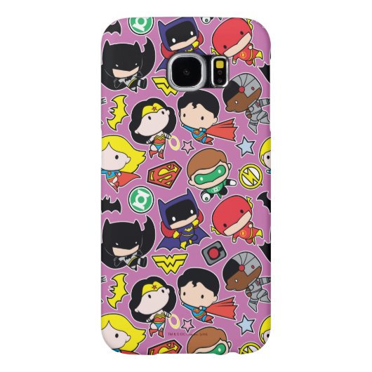 Chibi Justice League Pattern over Paars Case-Mate Samsung Galaxy Hoesje (Achterkant)