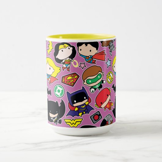 Chibi Justice League Pattern over Paars Mok (Midden)