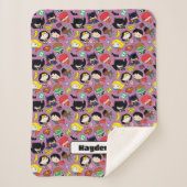 Chibi Justice League Pattern over Paars Sherpa Deken (Voorkant)