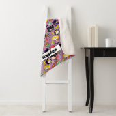 Chibi Justice League Pattern over Paars Sherpa Deken (In situ)