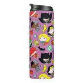 Chibi Justice League Pattern over Paars Thermosbeker (Geroteerd rechts)