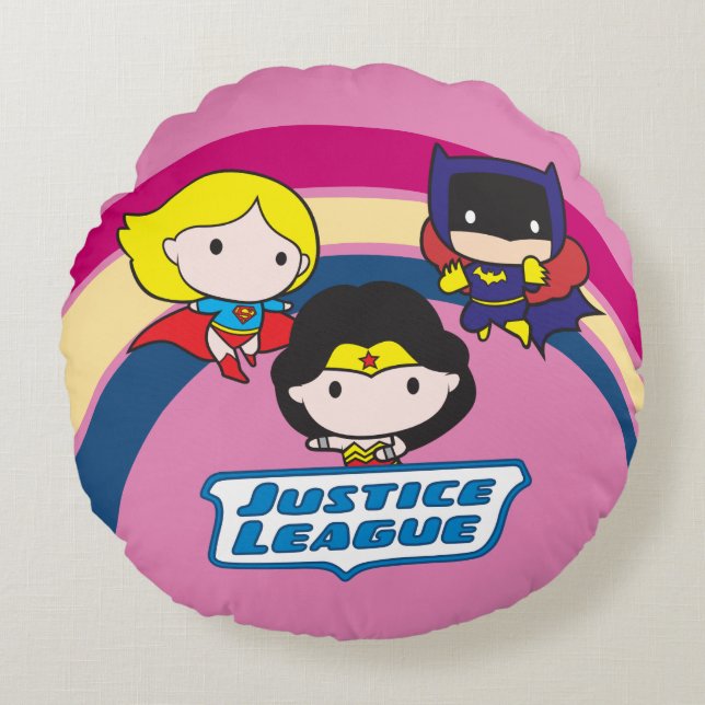 Chibi Justice League Rainbow Rond Kussen (Voorkant)