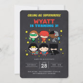 Chibi Justice League Schoolbord Verjaardagsuitnodi Kaart (Voorkant)