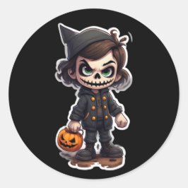 Chibi karakter dragen skelet halloween kostuum ronde sticker