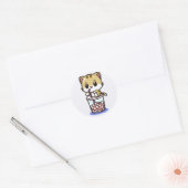 Chibi Kawaii Cat Drink bellenthee Ronde Sticker (Envelop)