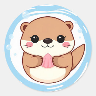 Chibi Kawaii Otter Zwemsticker – Cute Dier Ronde Sticker