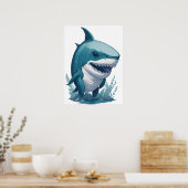 Chibi Kawaii Shark in Waterverf Style Poster (Keuken)