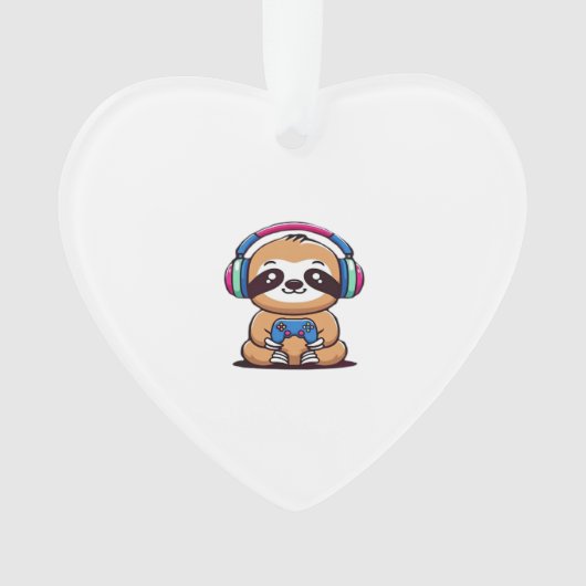 Chibi Kawaii Sloth Gamer � Cute Funny Animal with Ornament (voorkant)