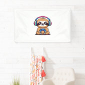 Chibi Kawaii Sloth Gamer - Schattige grappig dier Spandoek (Insitu)