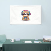 Chibi Kawaii Sloth Gamer - Schattige grappig dier Spandoek (Beurs)