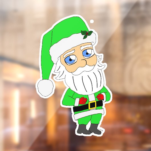 Chibi Kerstman groene pak Raamsticker (Vel 2)
