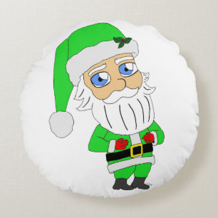 Chibi Kerstman groene pak Rond Kussen