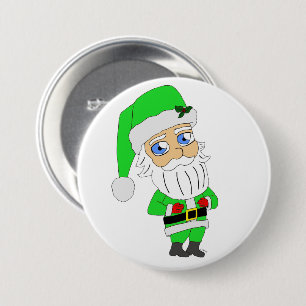 Chibi Kerstman groene pak Ronde Button 7,6 Cm