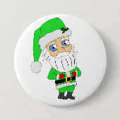 Chibi Kerstman groene pak Ronde Button 7,6 Cm (Voorkant)