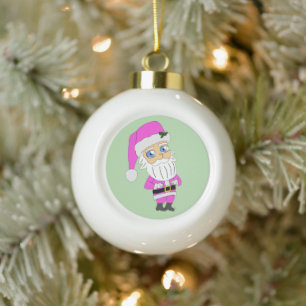 Chibi Kerstman roze pak Keramische Bal Ornament