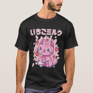 Chibi Kitten Kawaii Cat Japanse aardbeienmelk D T-shirt