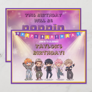 Chibi Kpop Bandleden Verjaardagsfeestje Kaart
