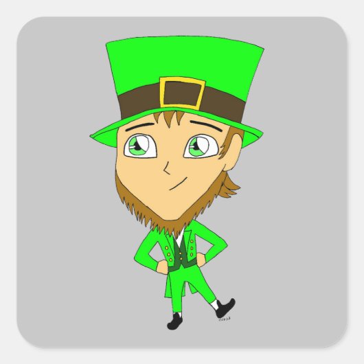 chibi leprechaun vierkante sticker (Voorkant)