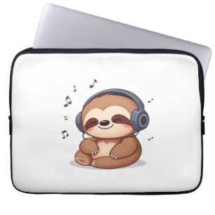 Chibi luiaard met koptelefoon � Schattig Kawaii on Laptop Sleeve