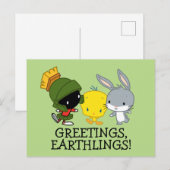 Chibi MARVIN DE MARTIAN™, TWEETY™, & BUGS BUNNY™ Briefkaart (Voorkant / Achterkant)