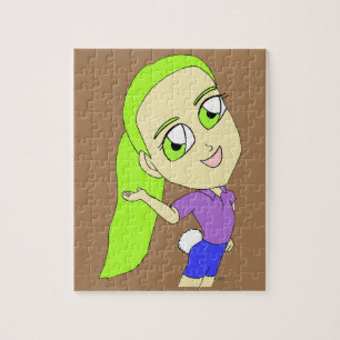 chibi meisje met een konijnenstaart knop legpuzzel