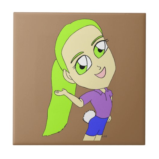 chibi-meisje met een tegel van de bunny tail keram tegeltje (Voorkant)