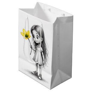 Chibi meisje met gele bloem medium cadeauzakje