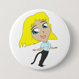 chibi meisje met staart ronde button 7,6 cm