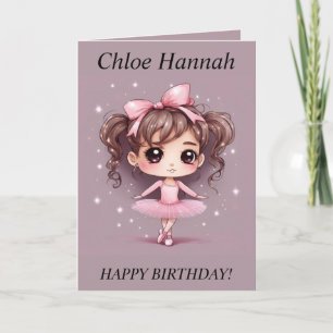 Chibi Meisje Pigtails Ballerina Verjaardag Kaart