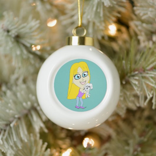 Chibi met een pup keramische bal ornament (Boom)