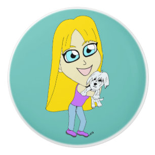 Chibi met een pup keramische knop
